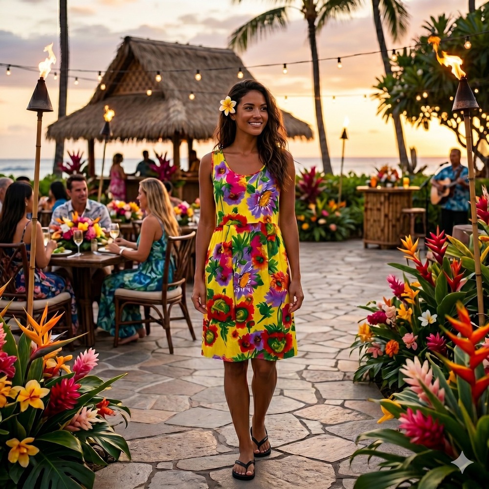 Jams World Yellow Floral Tropical Vacation Sleeveless with‎ Pockets Midi Dress